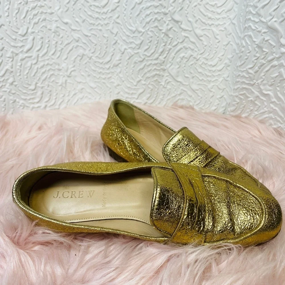 J. Crew Gold Metallic Penny Loafers Flats